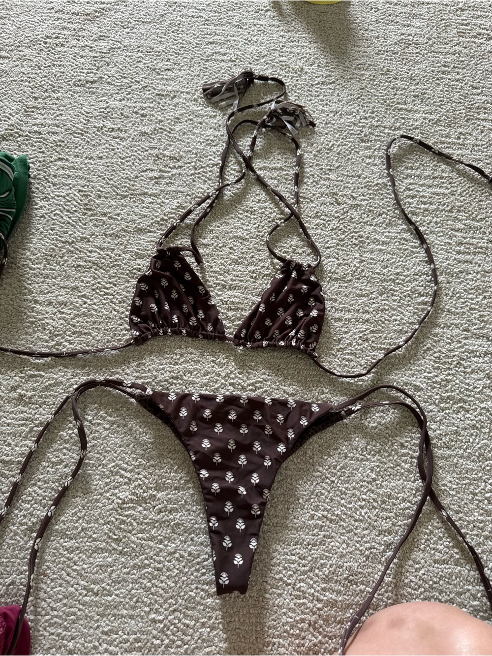 acacia swimwear Brown & White Floral String Bikini